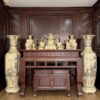 Bộ đồ thờ Gốm Chu Đậu hoa sen vẽ vàng kết hợp cùng Lộc Bình Tứ Cảnh 1m40 vẽ vàng tinh xảo ban dài 175 cm – 217 cm CB8