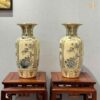 Cặp lục bình H50 Gốm Chu Đậu hoạ tiết tứ cảnh vẽ vàng 24k tinh xảo