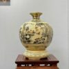Bình hút lộc Gốm Chu Đậu H35 hoạ tiết tứ cảnh sơn thuỷ vẽ vàng 24k HLTCST04