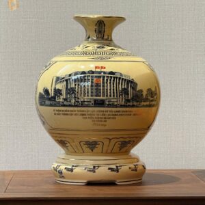 Quà Tặng Gốm Chu Đậu Bình Hút Lộc Vẽ Vàng 24k H25, Thiết Kế Theo Yêu Cầu, Nâng Tầm Sự Kiện