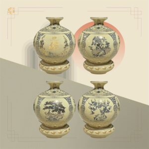 Quà Tặng Gốm Chu Đậu Bình Hút Lộc Hoạ Tứ Cảnh Vẽ Vàng 24k H23, LOGO Theo Yêu Cầu.